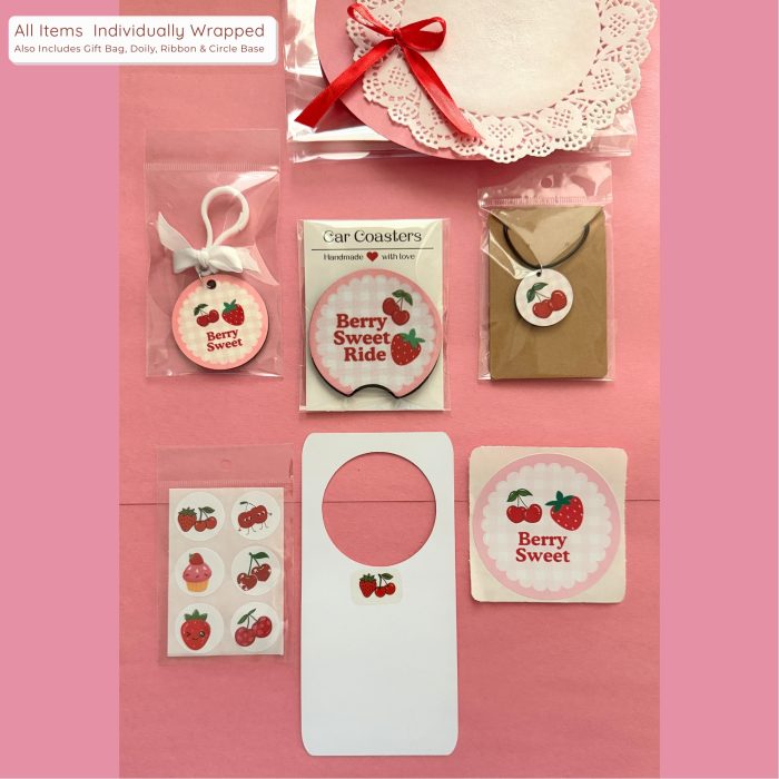 Berry Sweet Gift or Party Favor Bag – Cherry Theme – Includes Kids Car Coaster - Image 3