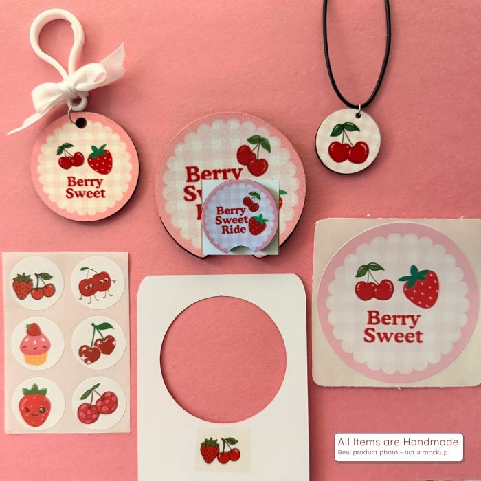 Berry Sweet Gift or Party Favor Bag – Cherry Theme – Includes Kids Car Coaster - Image 2