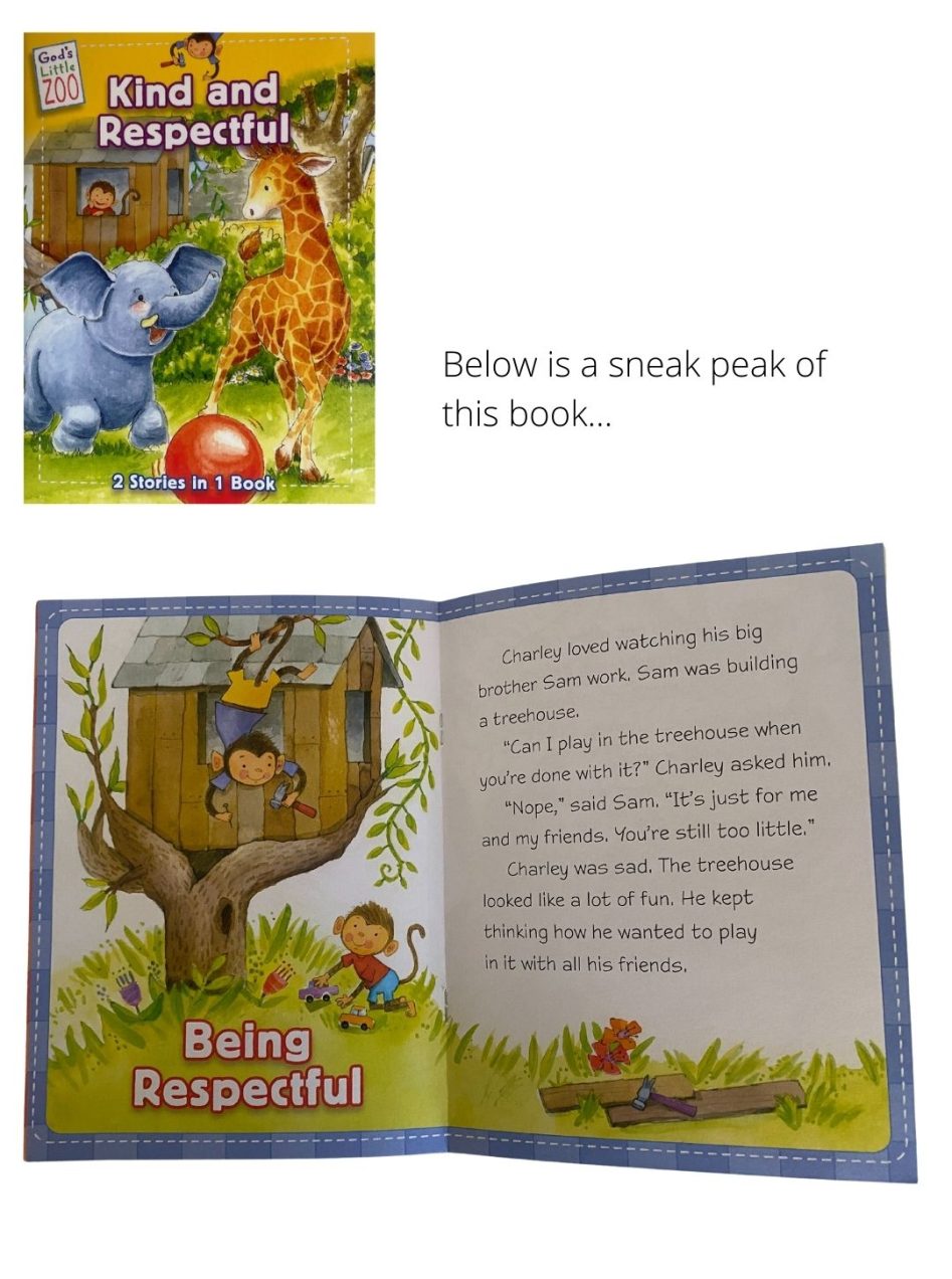 Set of 4 God's Little Zoo books - Kind & Respectful, Polite & Brave, Promise & Sharing, Help & Forgiveness - Image 4