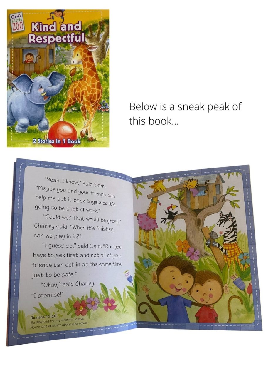 Set of 4 God's Little Zoo books - Kind & Respectful, Polite & Brave, Promise & Sharing, Help & Forgiveness - Image 5