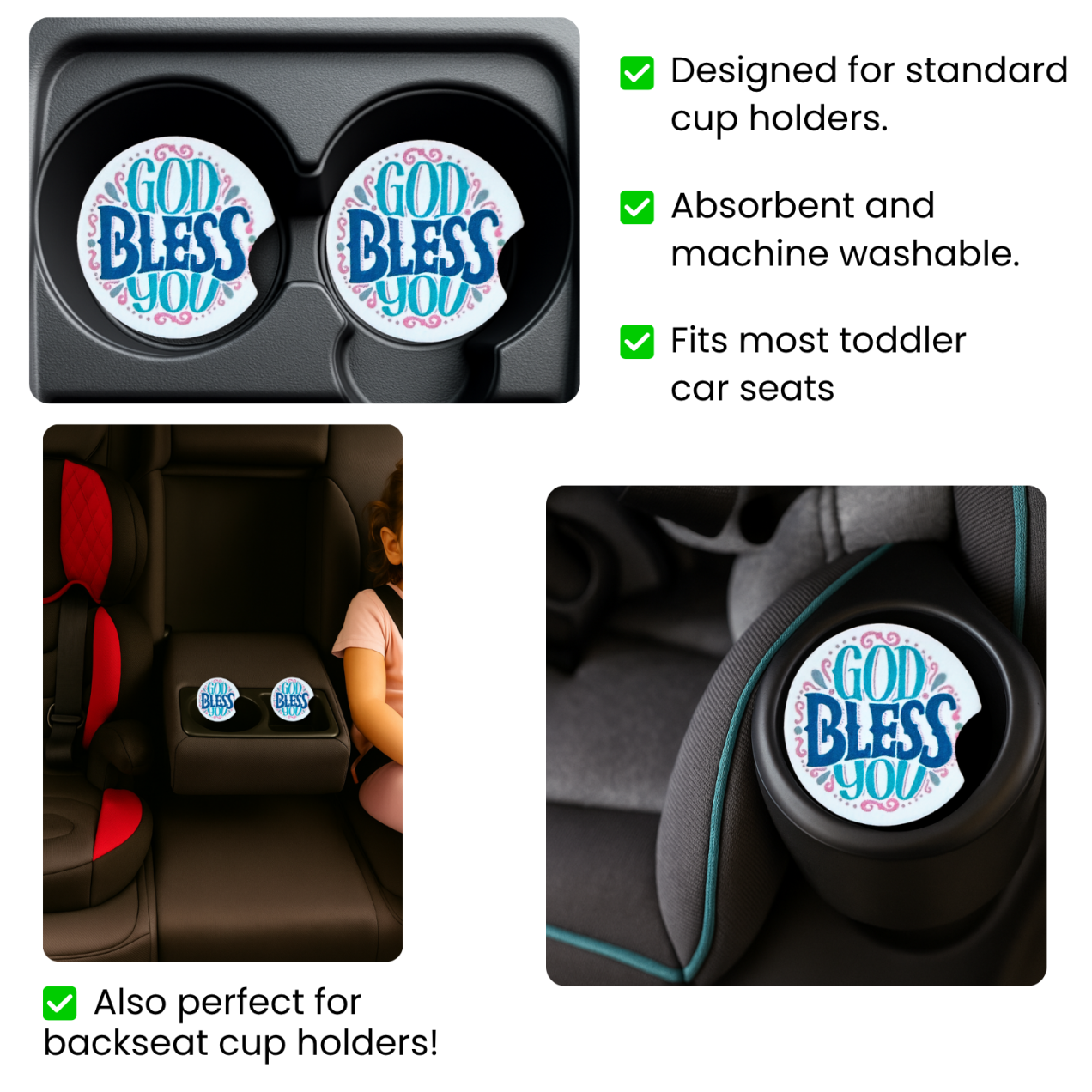 God Bless You Christian Car Coasters - set of 2 - Image 2