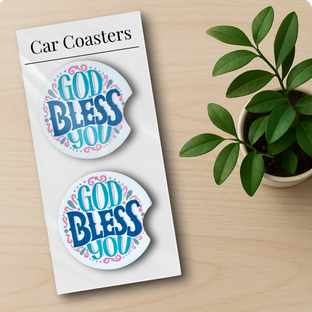 God Bless You Christian Car Coasters - set of 2 - Image 4