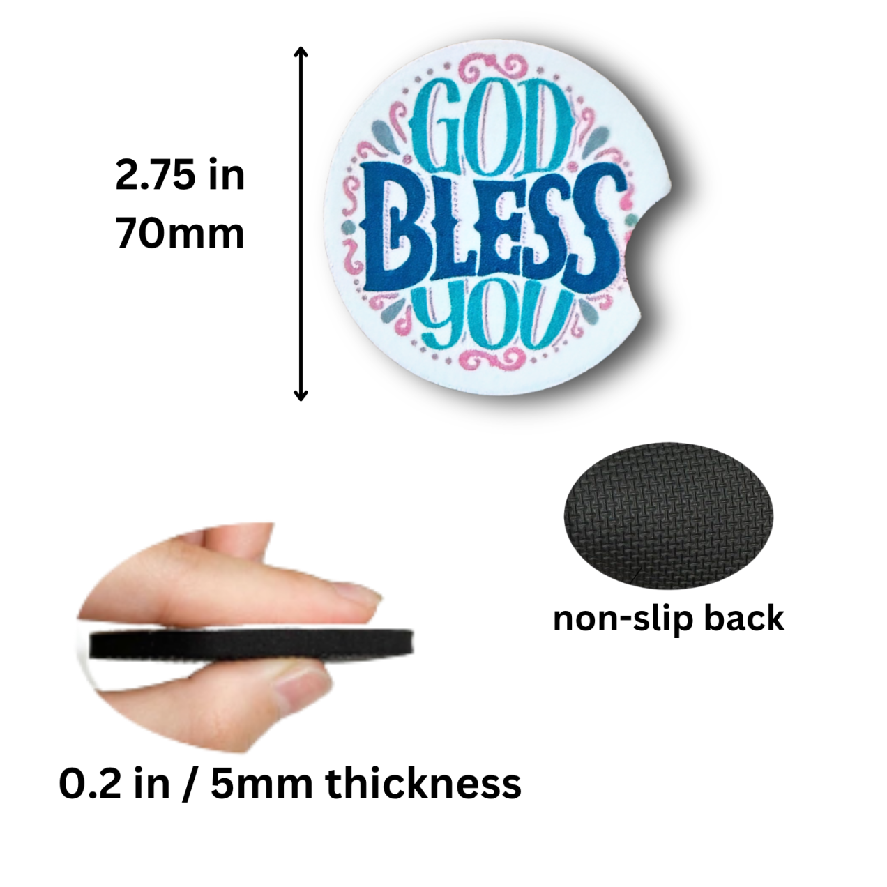 God Bless You Christian Car Coasters - set of 2 - Image 3