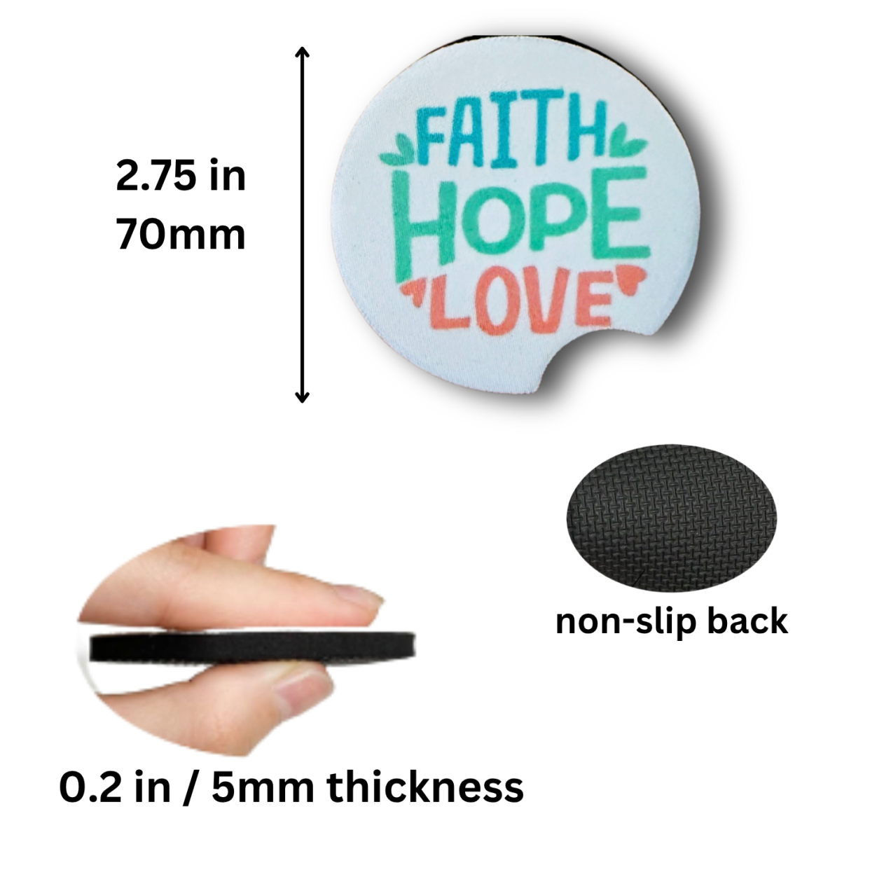 Faith Hope Love Christian Car Coasters - set of 2 pastel - Image 3