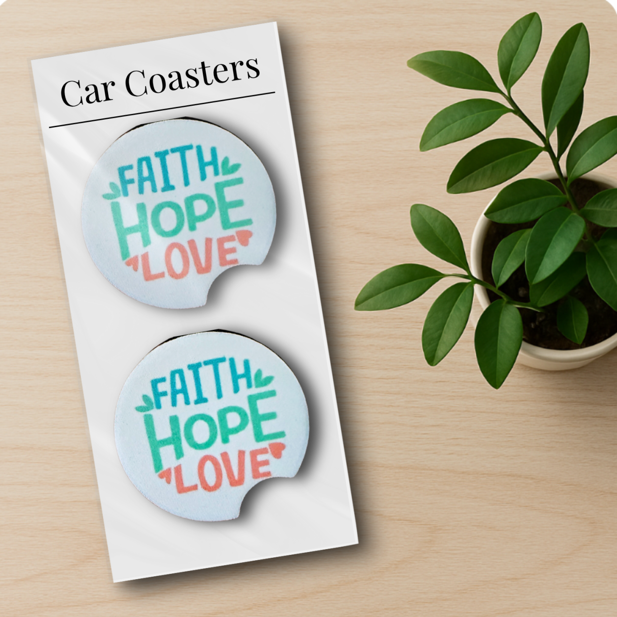 Faith Hope Love Christian Car Coasters - set of 2 pastel - Image 4