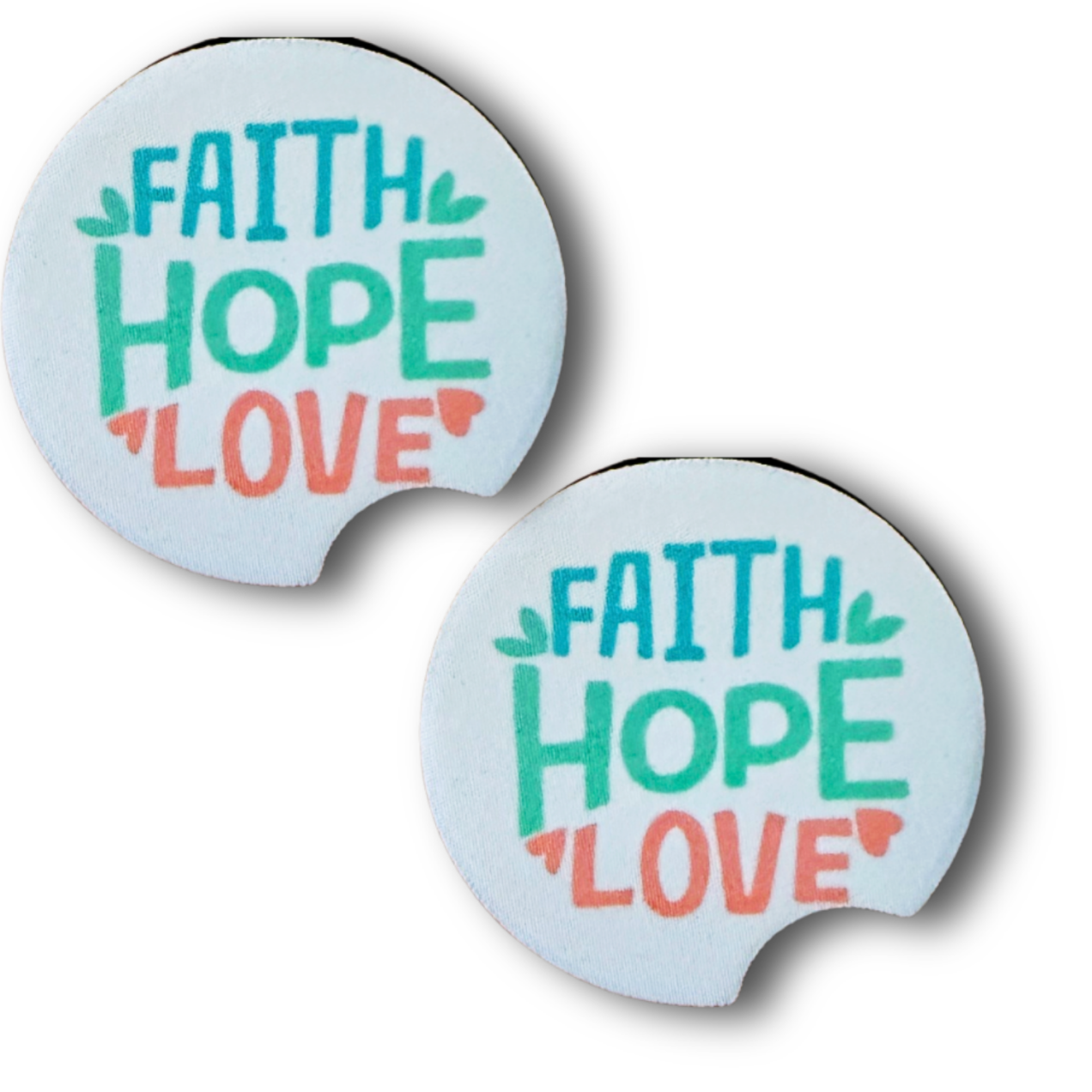 Faith Hope Love Christian Car Coasters - set of 2 pastel