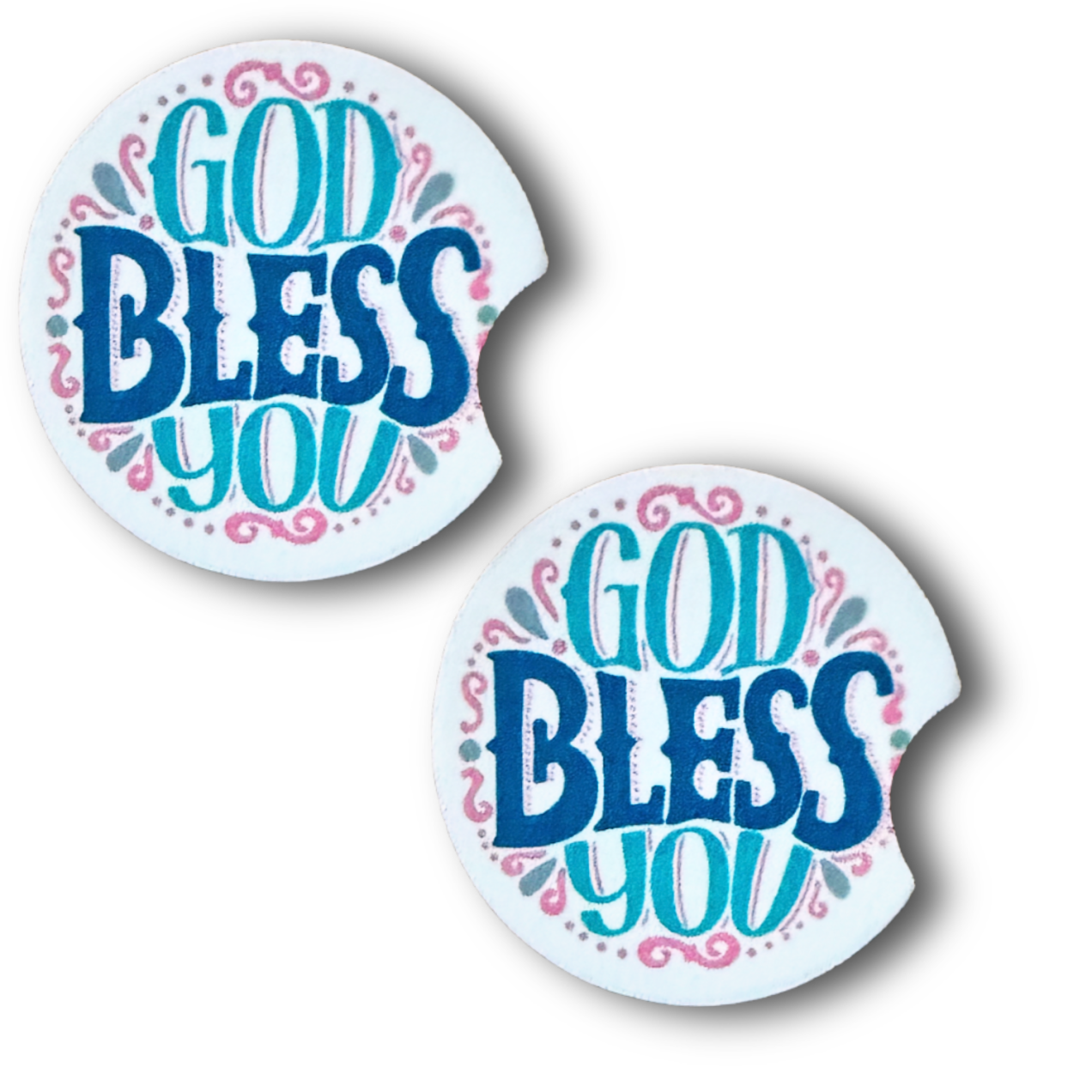 God Bless You Christian Car Coasters - set of 2