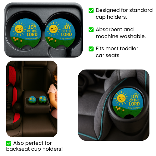 Joy of the Lord 3-Piece Gift Set – Car Coaster, Keychain, and Necklace – Christian Party Favor for Kids - Image 5