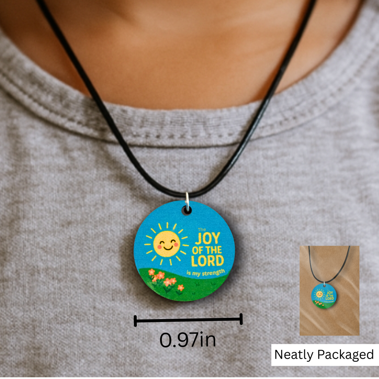 Joy of the Lord 3-Piece Gift Set – Car Coaster, Keychain, and Necklace – Christian Party Favor for Kids - Image 3