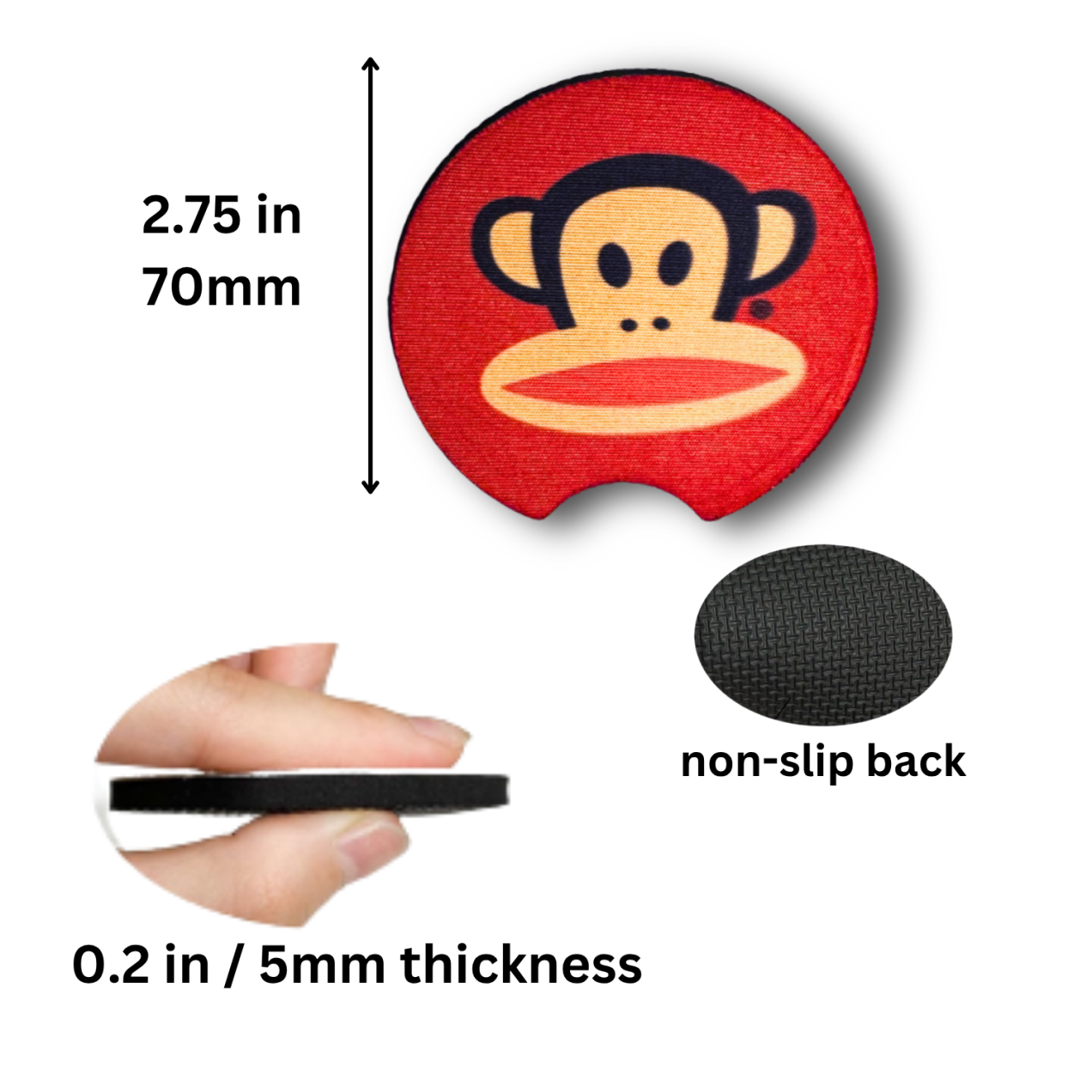 Retro Paul Frank Julius Monkey Car Coasters Set of 2 – Red & Black Cup Holder Accessories - Image 3