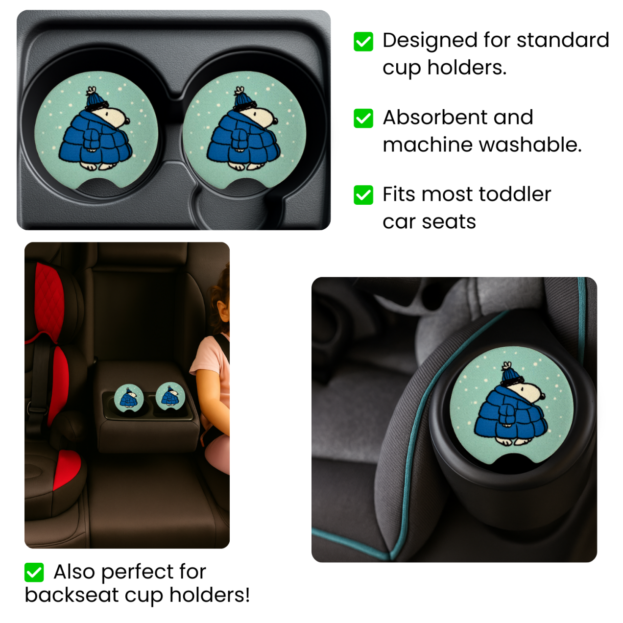 Snoopy Blue Puffy Jacket - Car Coasters - Winter time with Snoopy - Image 2