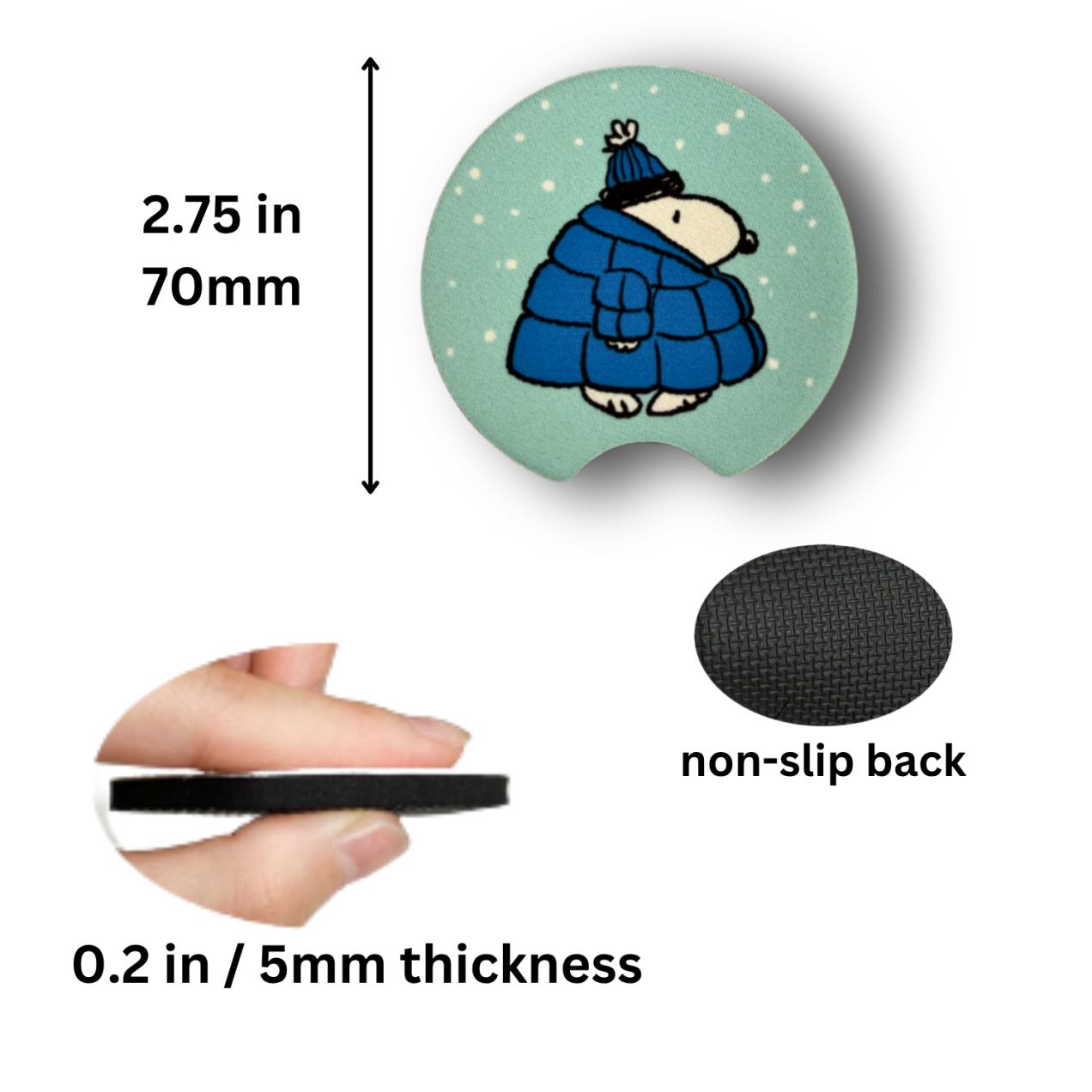 Snoopy Blue Puffy Jacket - Car Coasters - Winter time with Snoopy - Image 3