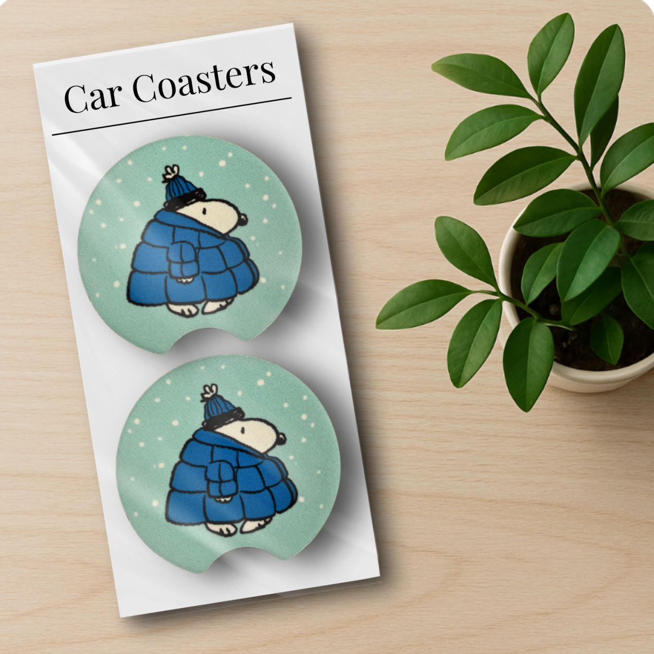 Snoopy Blue Puffy Jacket - Car Coasters - Winter time with Snoopy - Image 4