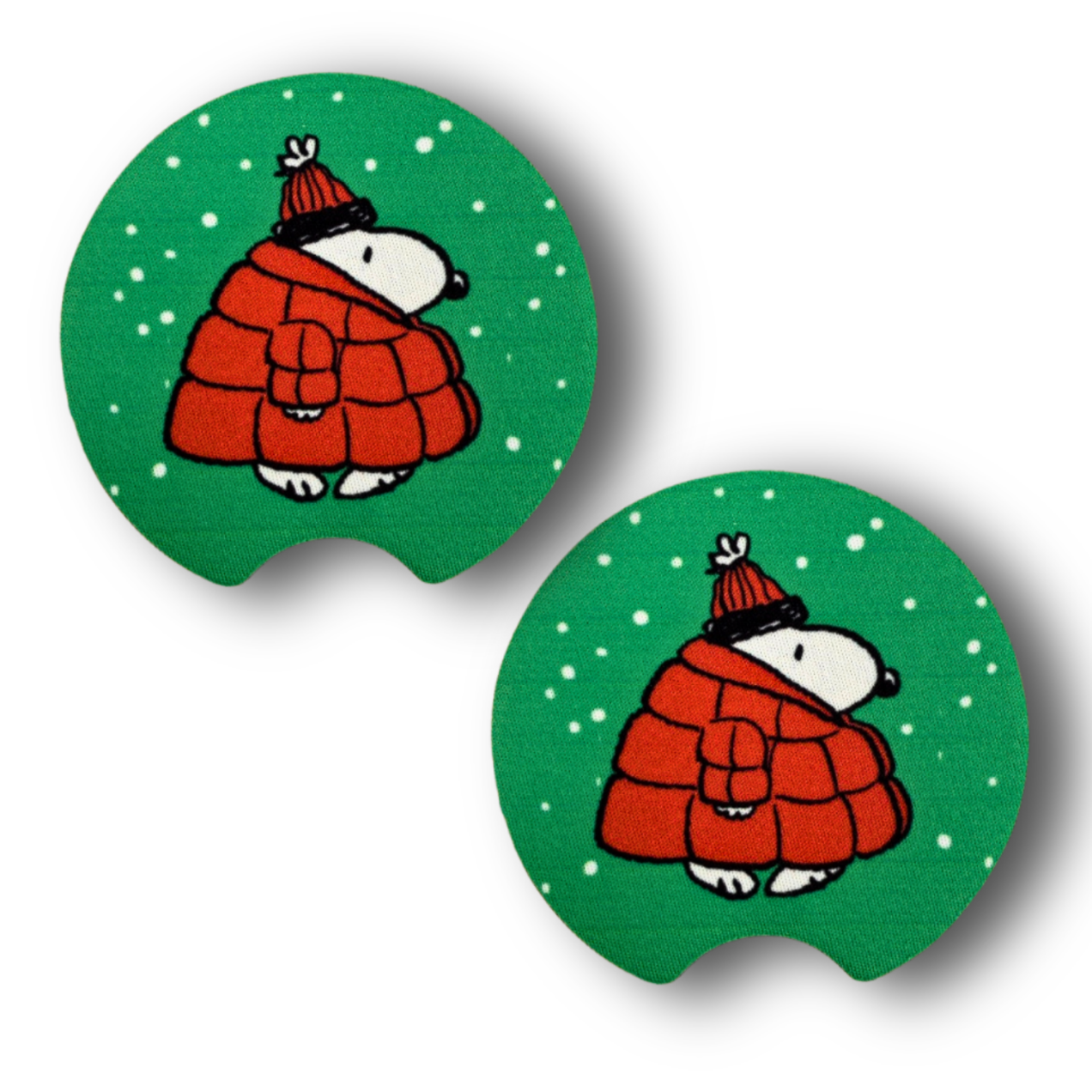Snoopy Red Puffy Jacket - Car Coasters - Winter time with Snoopy