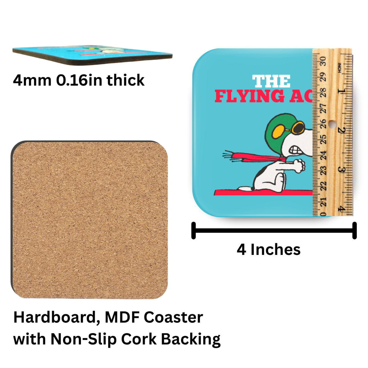 Snoopy Red Baron Drink Coasters – Flying Ace- set of 4 - Image 2
