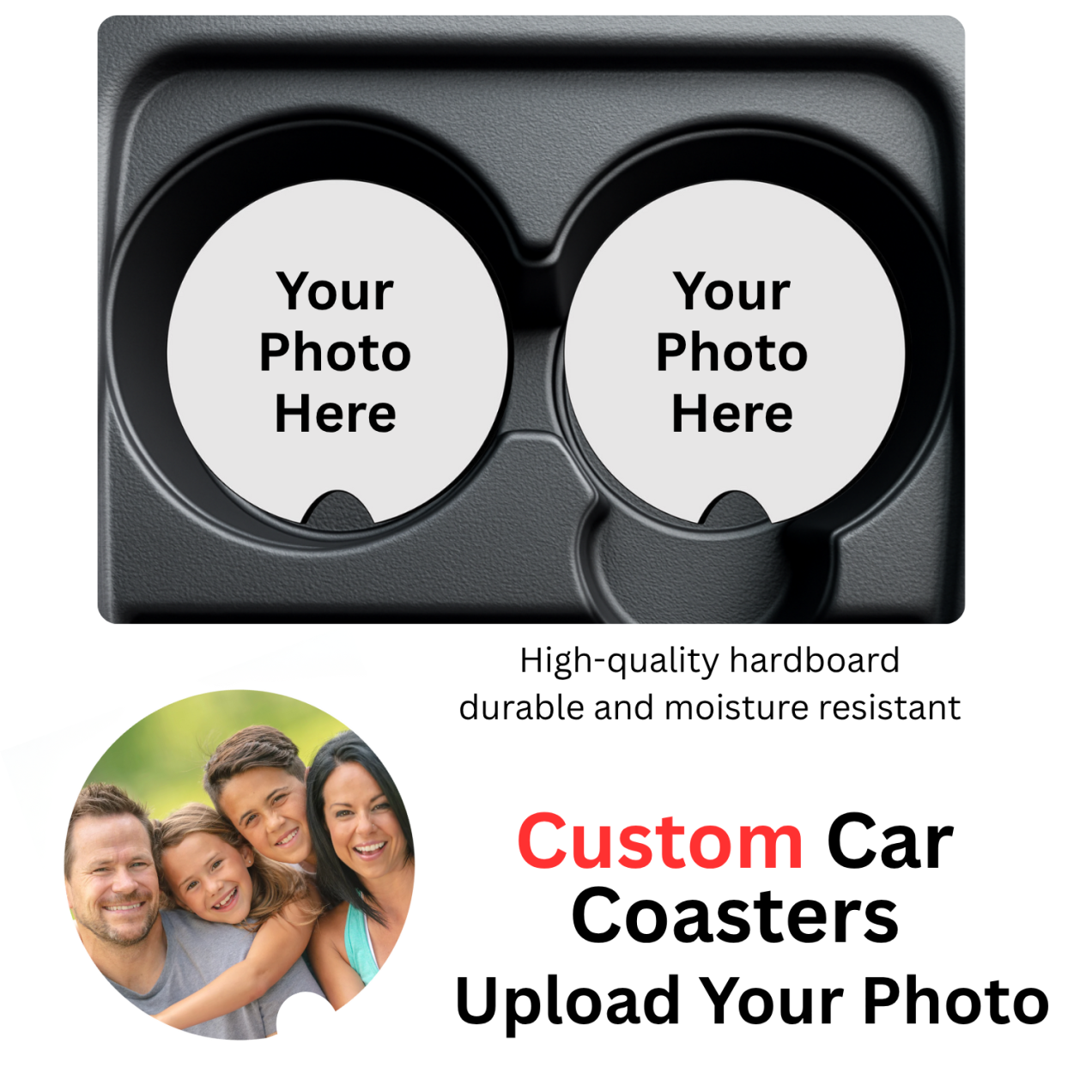 Personalized Photo Car Coasters – Custom 2.75" Hardboard Cup Holder Inserts, Durable & Moisture Resistant